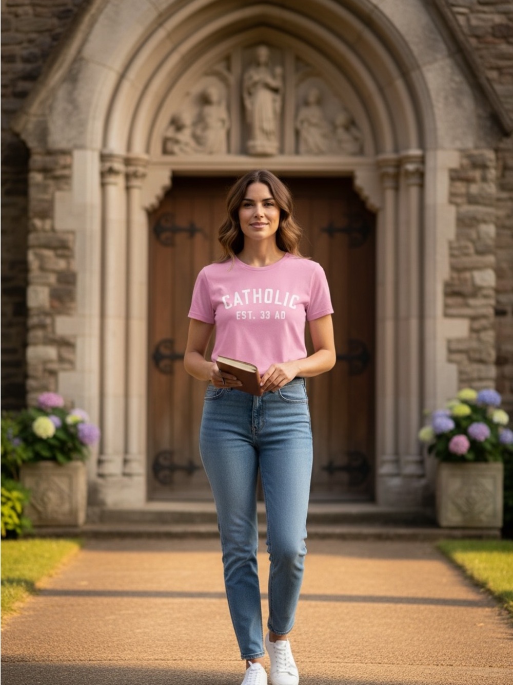 NWT Pink Catholic Graphic T-Shirt size medium
